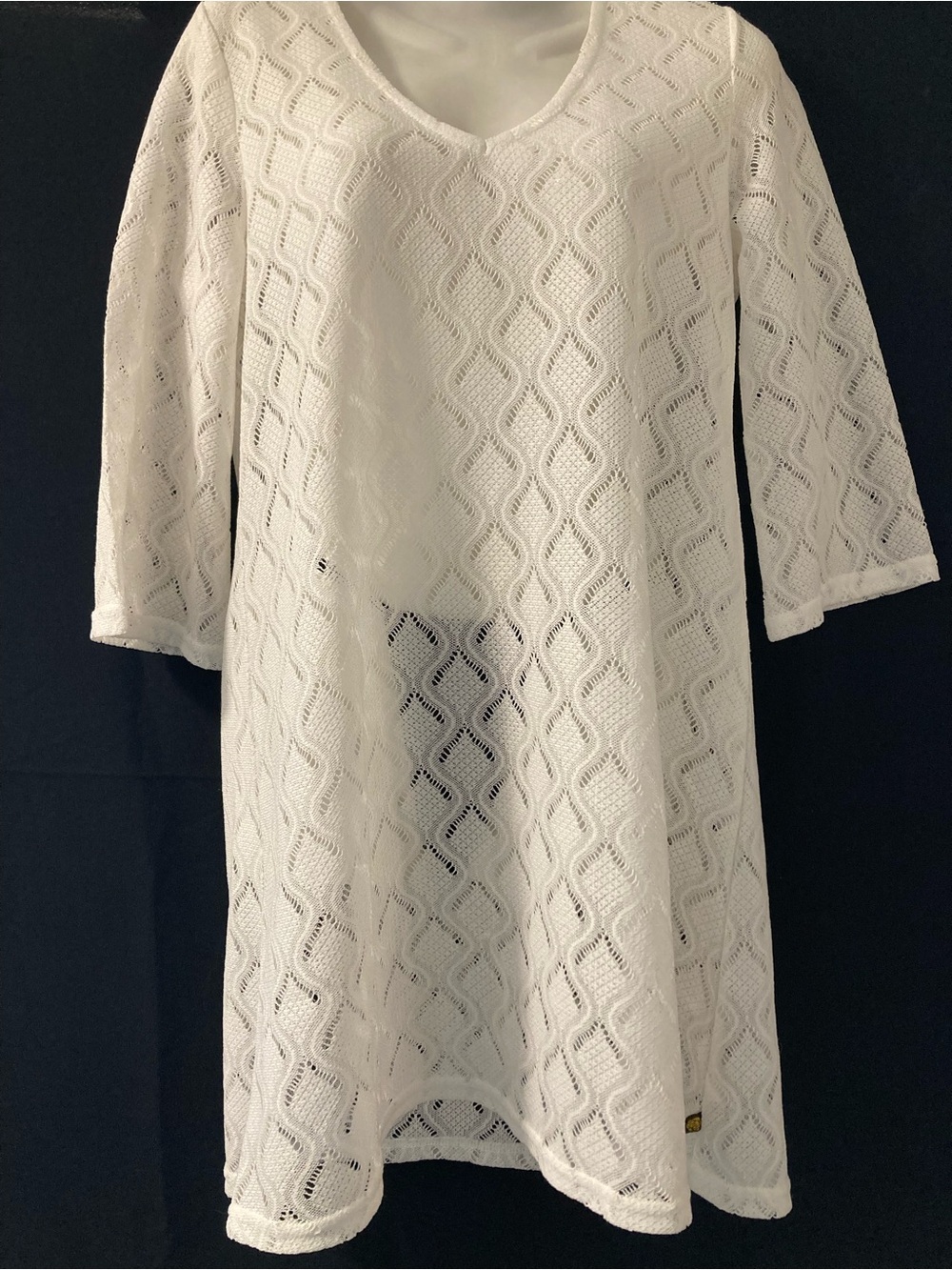La Vie en Rose Aqua White Crochet Beach Cover Up Dress Small